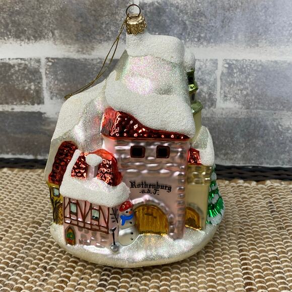 Kathe Wohlfahrt Rothenburg Germany Markusturm Hotel Glitter Glass Ornament 7" - Picture 4 of 15